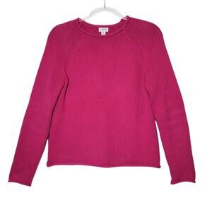 J.Crew Pink Crew Neck Long Sleeve Knit Sweater 100% Cotton Size M Preppy